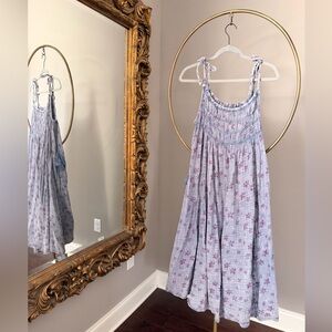 Free People Smocked Lavender Floral Tie-Shoulder Dress